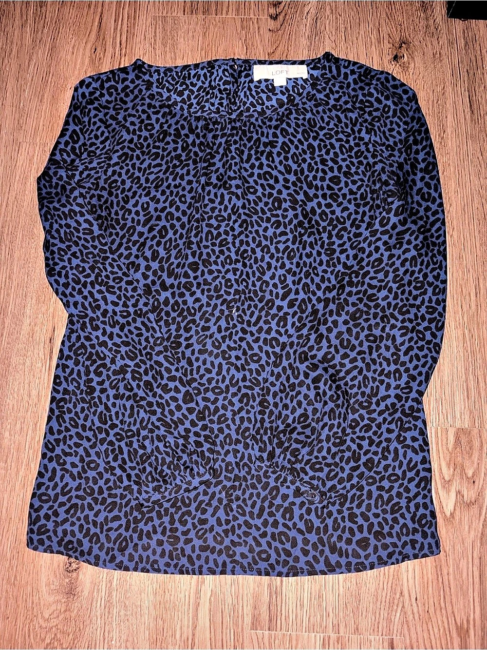 LOFT Petite Blue Leopard Print Long Sleeve Blouse